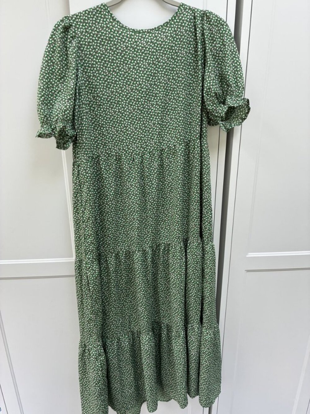 Prettygarden Green Floral Tiered Puff Sleeve Dress M